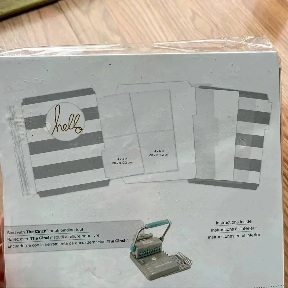 Heidi Swapp Cinch Album Kit New 10 Pc Craft Scrapbooking Grey White Stripe Hello